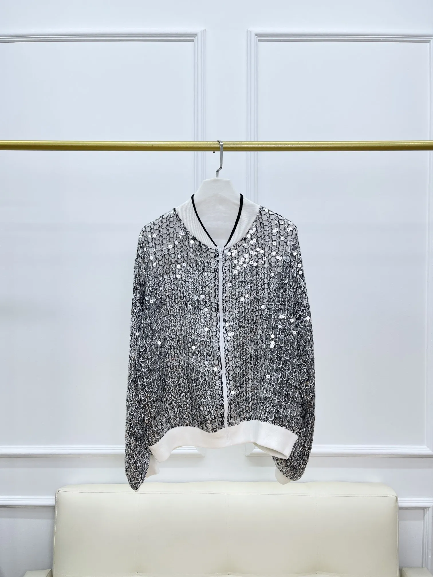 Women Jacket 2024 Spring And Summer New B/C Sequin Baseball Jacket Cardigan Long Sleeve