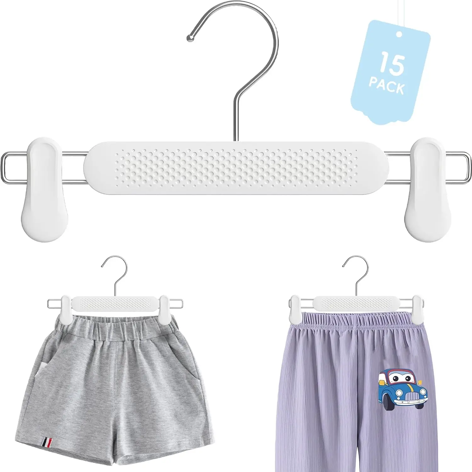15 perchas de plástico para faldas y pantalones con clips, diseño esmerilado en relieve, ahorradoras de espacio, 360° ° Gancho Giratorio para Mujeres y Niños