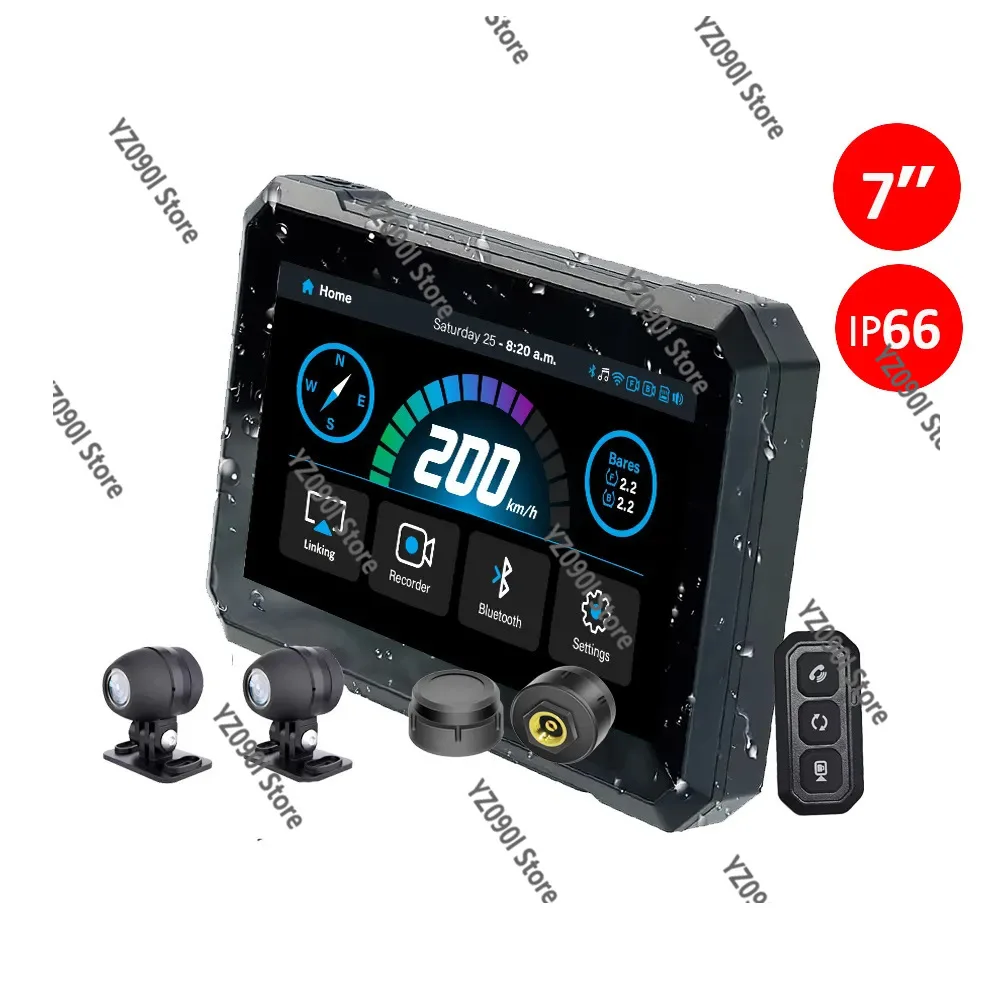 7 Inch Motorbike Smart Navigator Wireless Carplay Remote Control Tire Pressure Detector