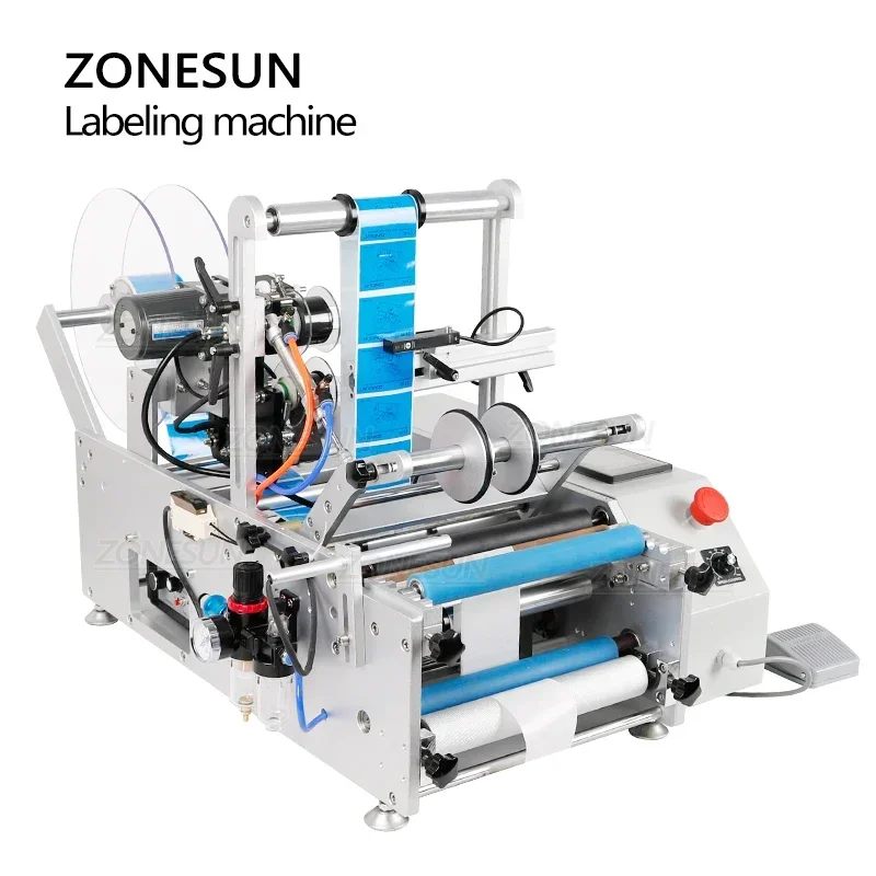 ZONESUN Automatische Flaschenetikettiermaschine, einzelner doppelseitiger Aufkleber, Saft, runder Flaschenetikettenapplikator mit Datums ZS-TB190