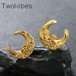 Twolobes 2PCS Moon Flower 316 Stainless Steel Saddle Plugs Tunnels Expander Plugs Piercing Women Body Jewelry Stretcher