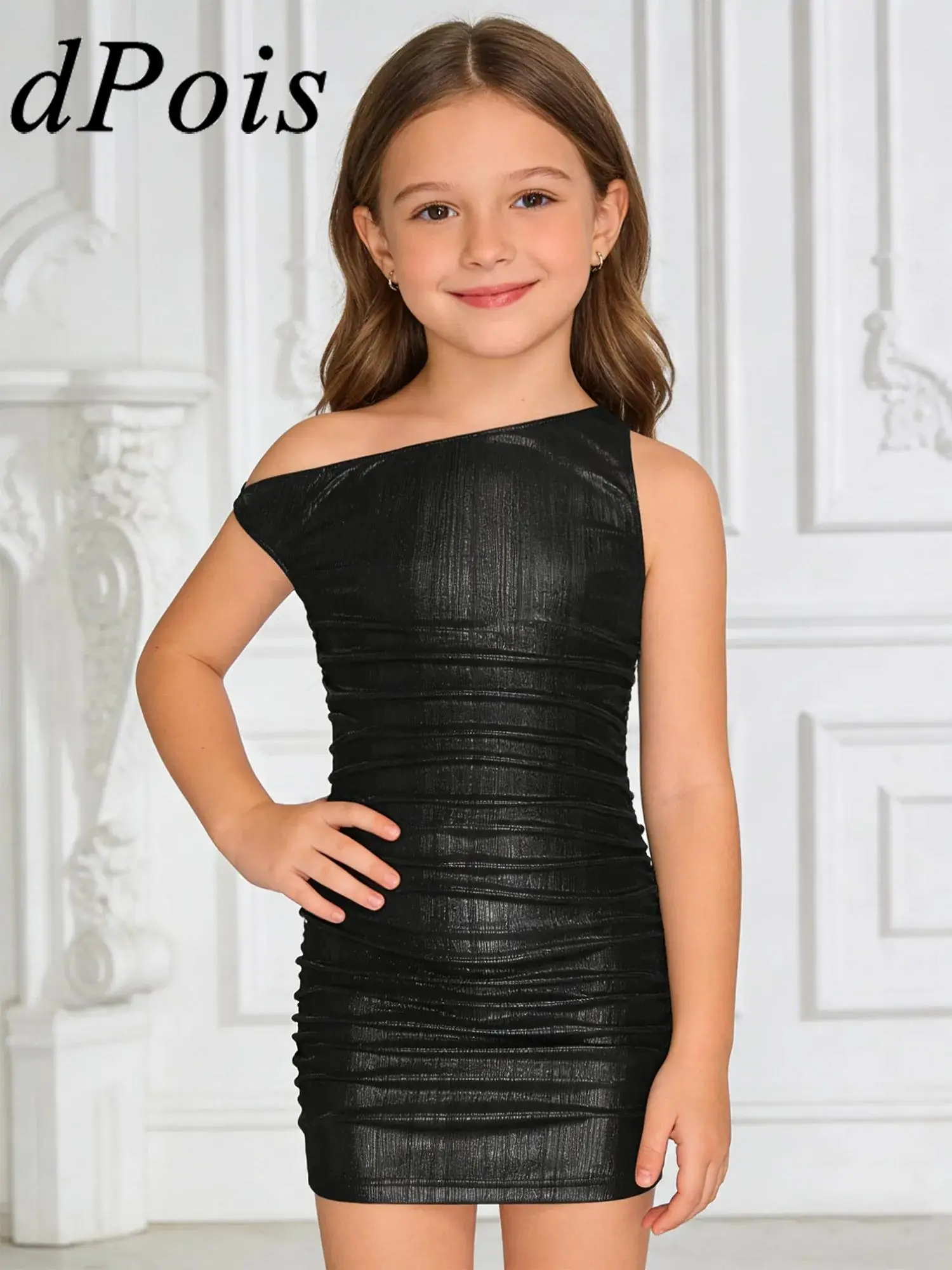 

Детское рождественское платье для девочек, бальные танцы, облегающее мини-платье принцессы с металлическими рюшами и рюшами, праздничное платье, детская одежда