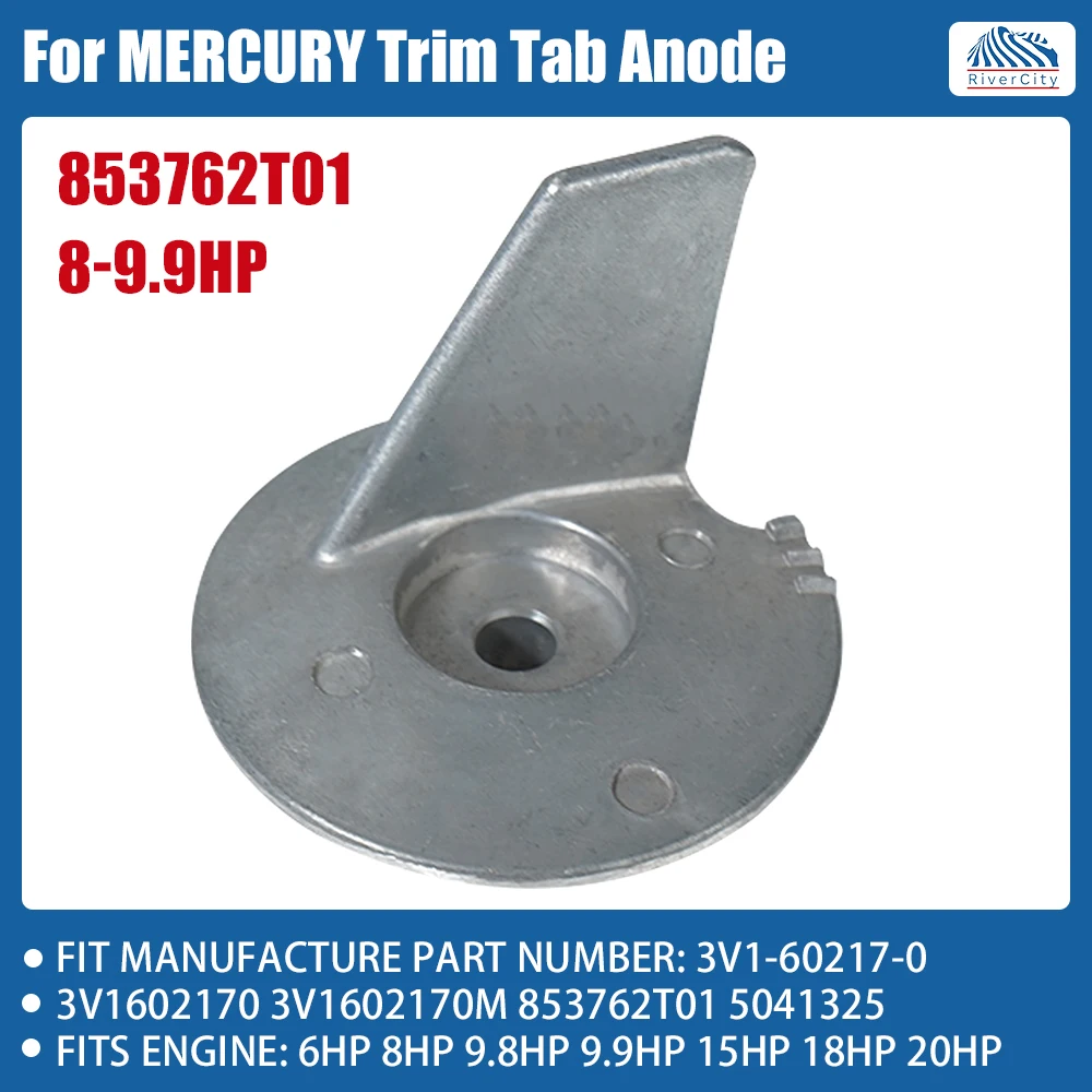 

853762T01 Trim Tab Zinc Alloy Replacement for Mercury Outboard Motor Mercury 6/8/9.8/9.9/15/18/20HP 3V1-60217