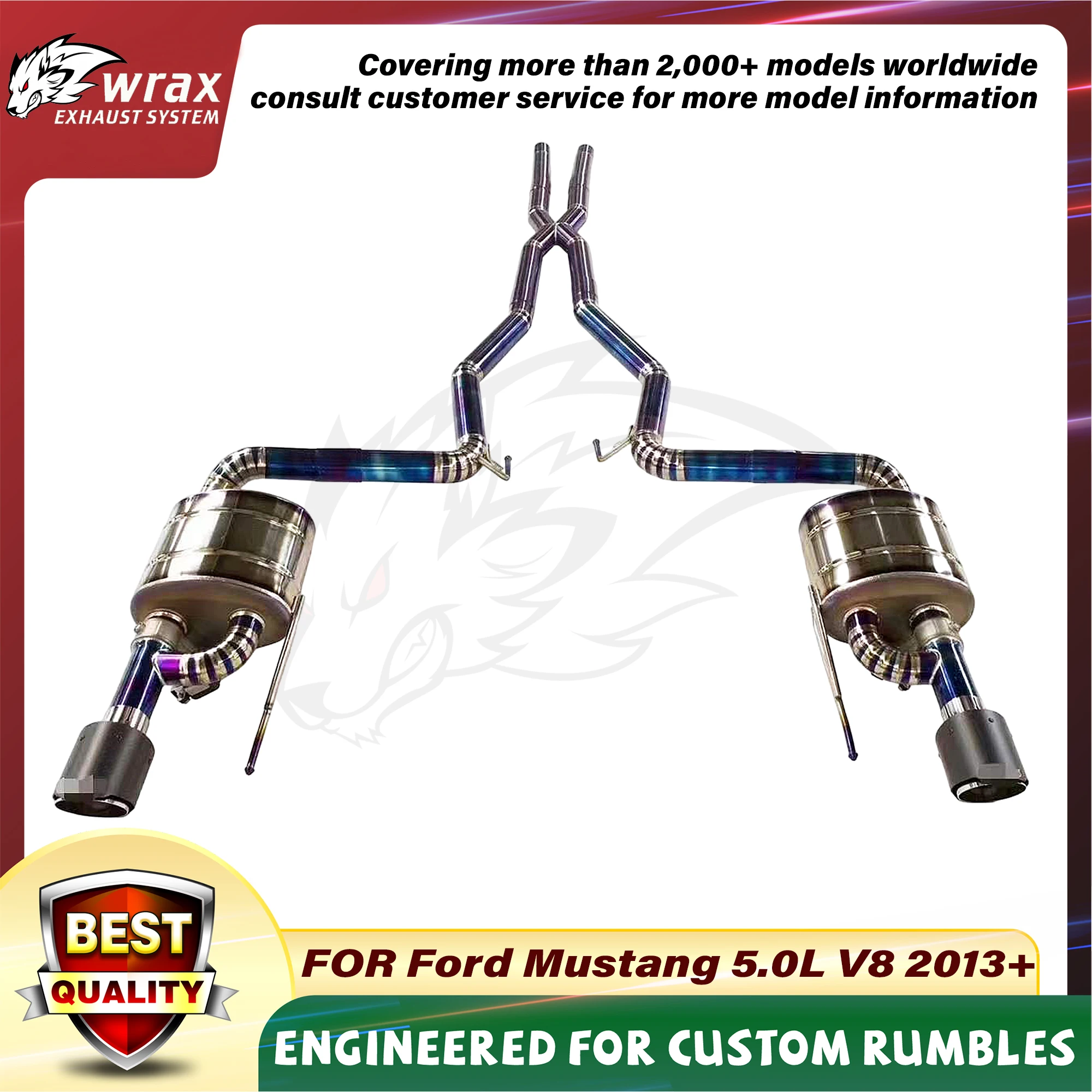 

WRAX Upgrade to a Sports Exhaust System for Ford Mustang 5.0L V8 2013+ Titanium Catback with Muffler Valve Easy Installation