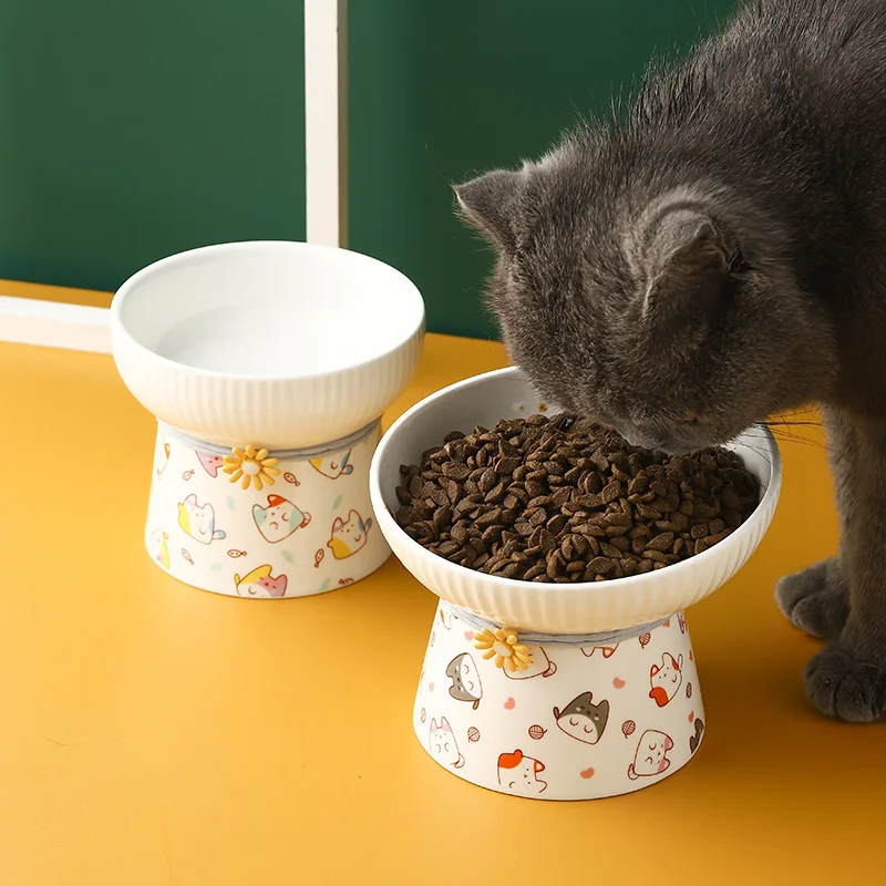 Ceramic Cat Bowl Anti Black Chin Non Spill Water Dish Pet Food Feeder for Cats and Dogs