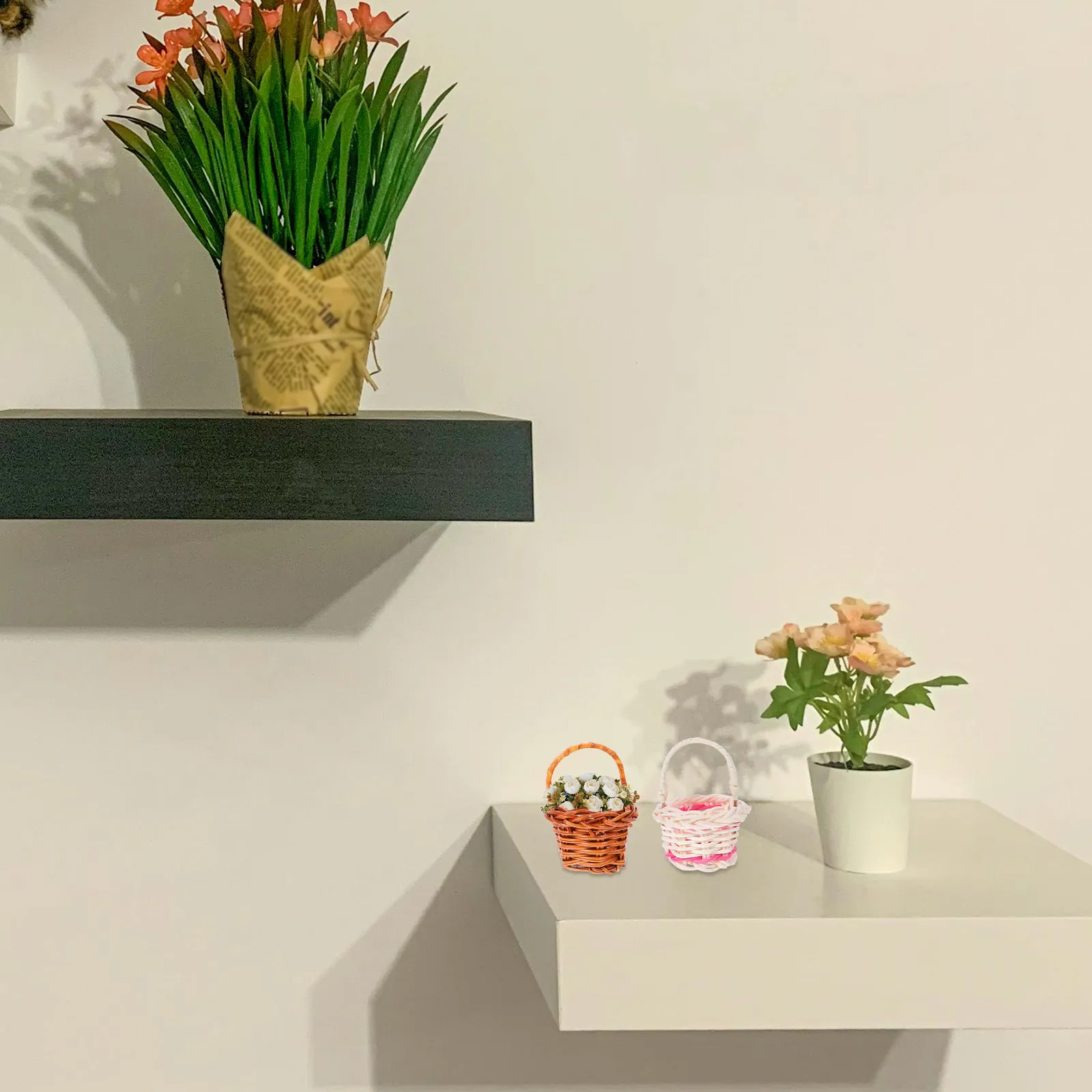 10Pcs Rattan Hand Basket Creative Lightweight Decoration Beautiful Flower Basket Knit Home Store Garden Rural Photography Props
