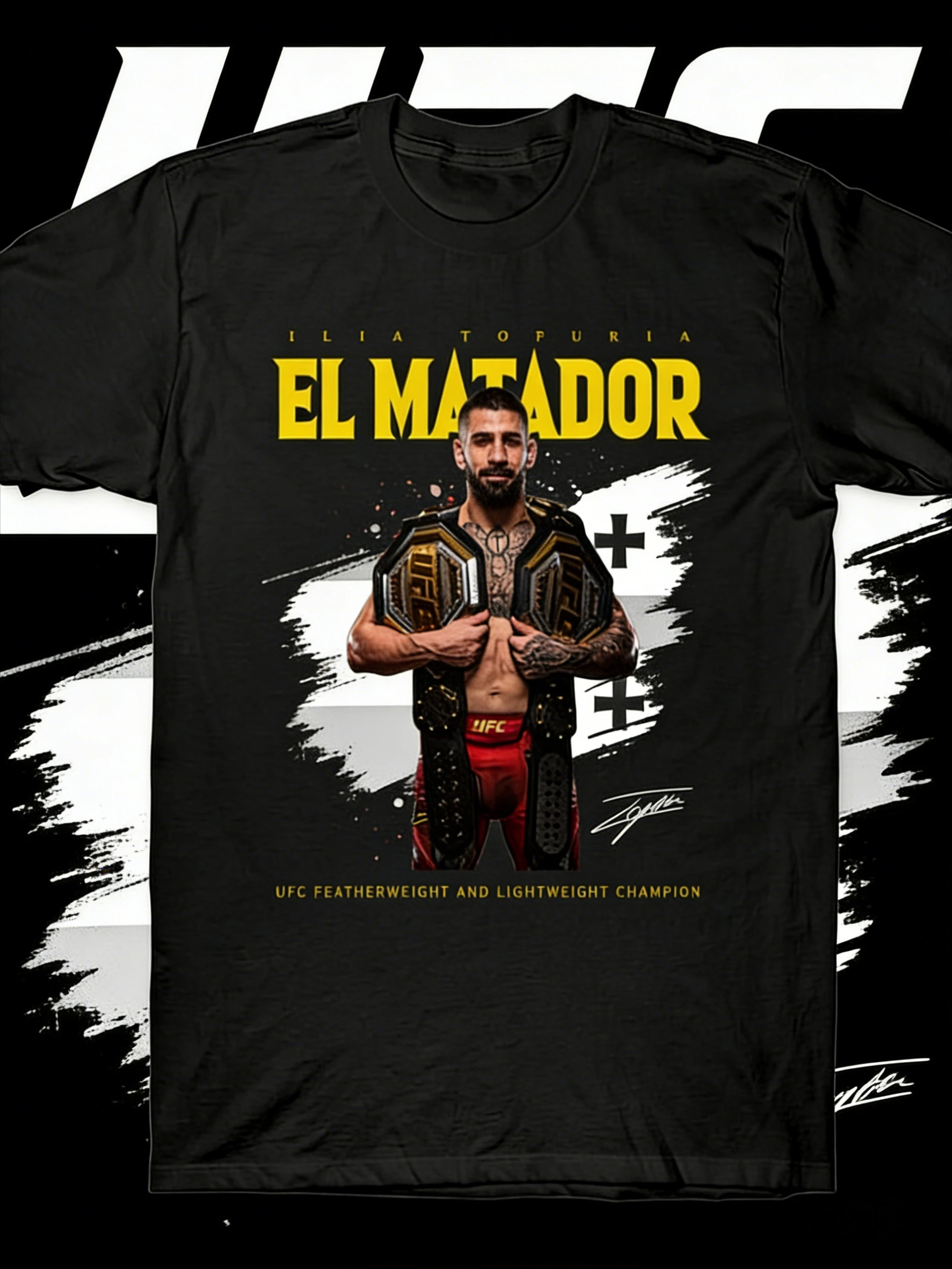 

UFC Ilia Topuria Theme 2025-26 Summer Pure Cotton 100% Printed Loose Casual Fashion T-shirt Suitable for Both Men and Women