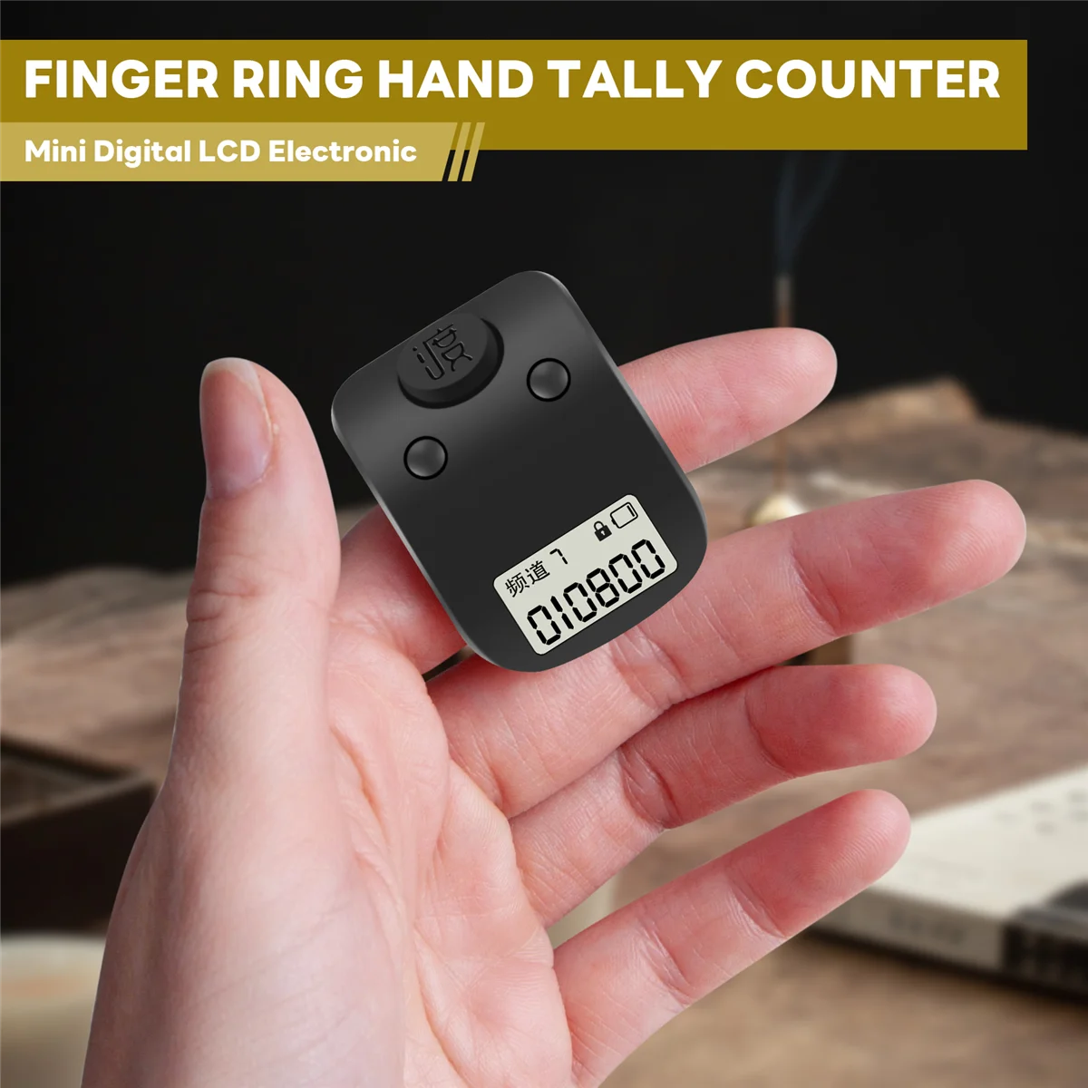 LCD Digital Mini cincin jari elektronik, penghitung penghitungan tangan 6 Digit dapat diisi ulang Clicker-hitam