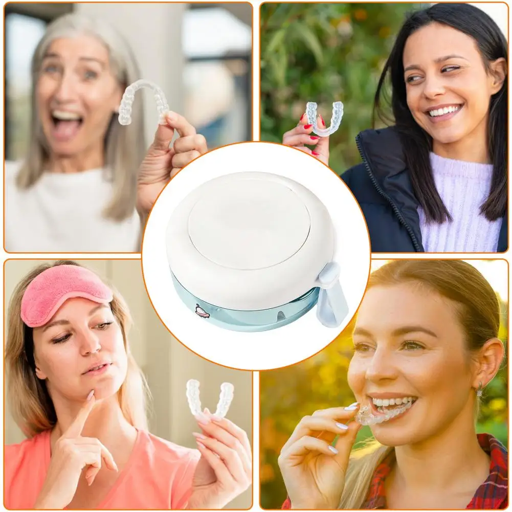 Waterproof Denture Bath Cup Denture Bath Case with Mirror Leak-resistant False Teeth Container Portable Travel Retainer Box