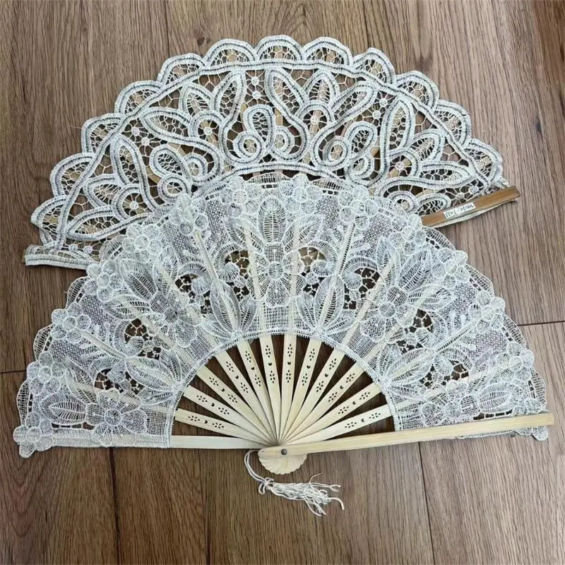 Elegant Lace Fan Handle Photography Fan Decors Foldable Cooling Gift X3UC
