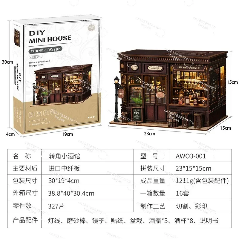 

Corner Tavern Miniature Scene Small House Creative DIY Wooden 3D Handmade Assembly Model Toy