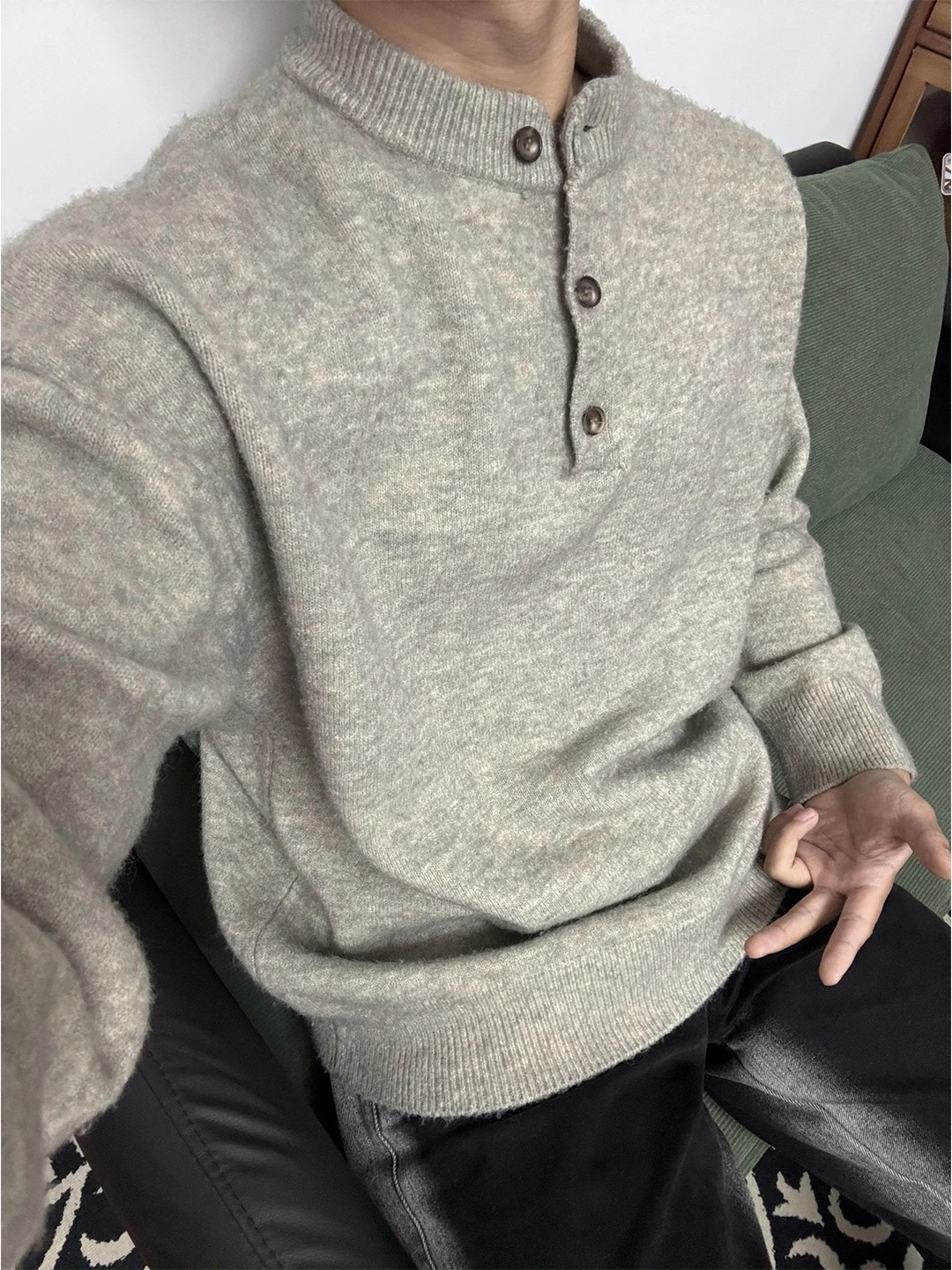 

Мужской вязаный свитер Cleanfit, базовый слой, с цветочным узором, воротником Хенри, осенне-зимний, мягкий, уютный, с длинными рукавами