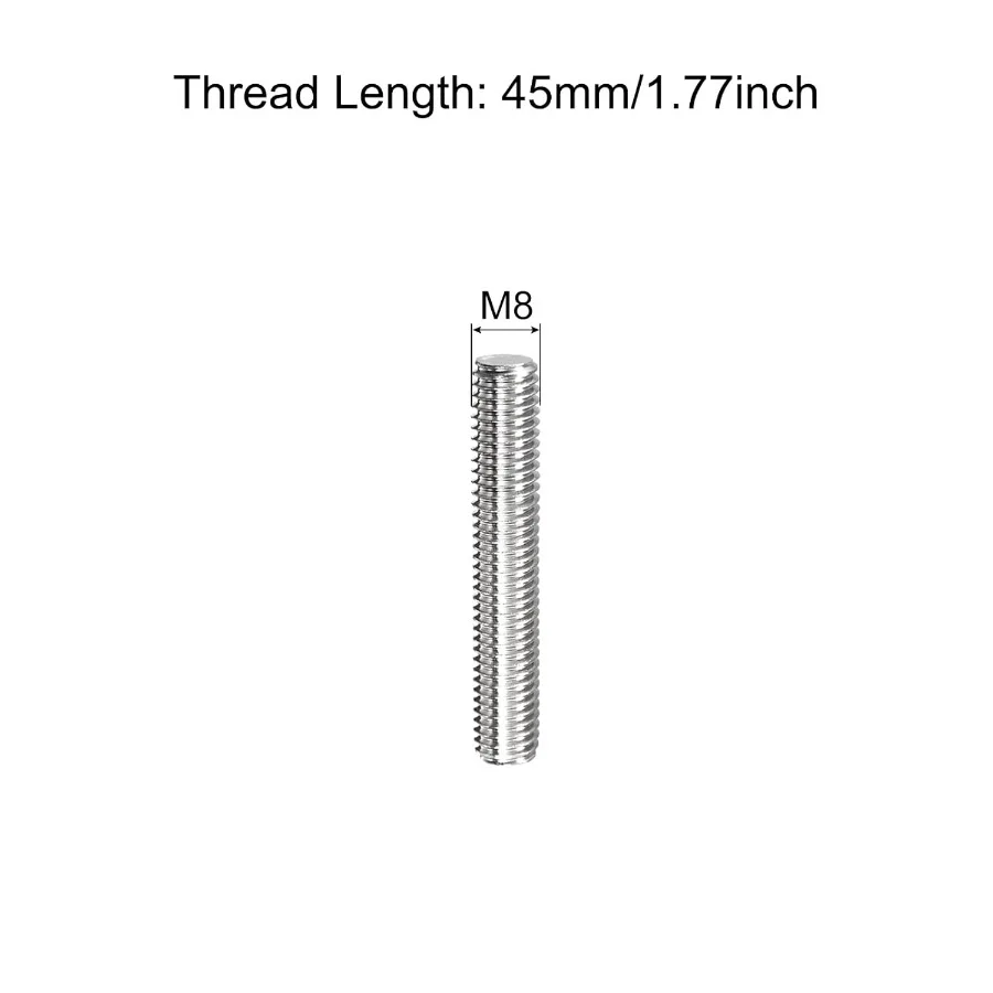 قضيب ملولب بالكامل M8 x 45 مللي متر 1.25 مللي متر موضوع الملعب 304 الفولاذ المقاوم للصدأ اليد اليمنى الخيوط قضبان بار ترصيع 5 حزمة
