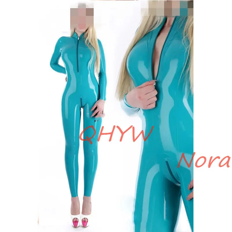 

Handmade Women Latex Catsuit with Front Crotch Zip Full-body Rubber Bodysuit Tights Fetish Jumpsuit