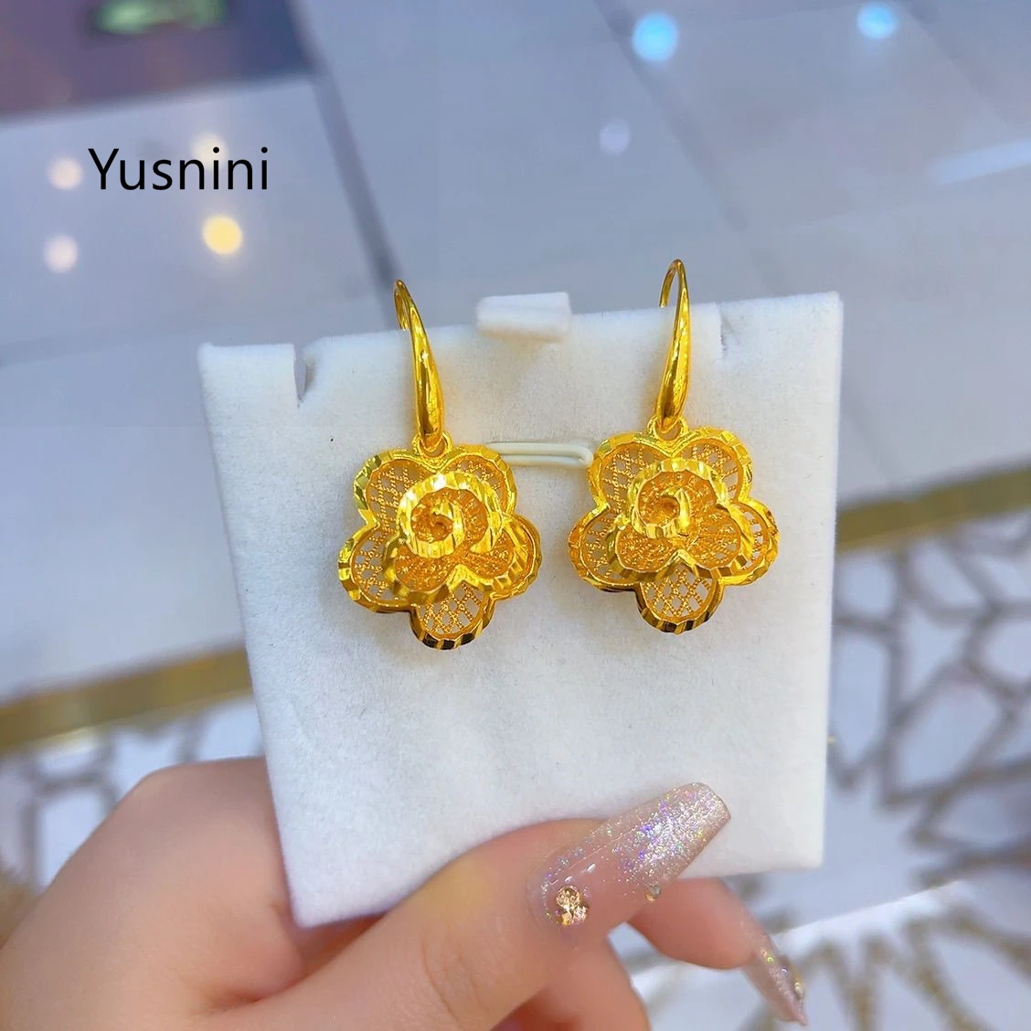 

New French Dubai Fashion 24K Gold Plated Earrings Exquisite Engagement Party Jewelry for Lovers