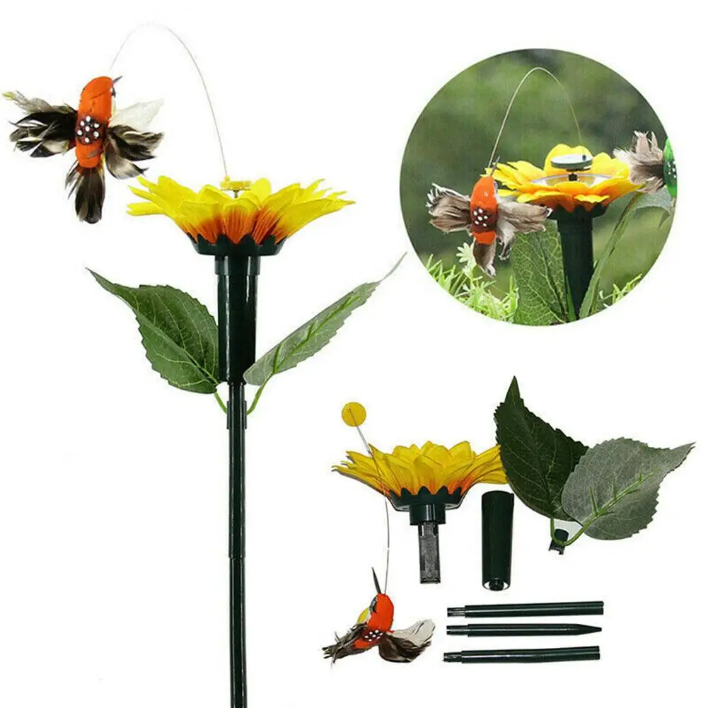 Garden Decoration Solar Powered Dancing Fluttering Garden Bird Humming Farmland Yard Decoration Home Outdoor Flying Butterf I5V7