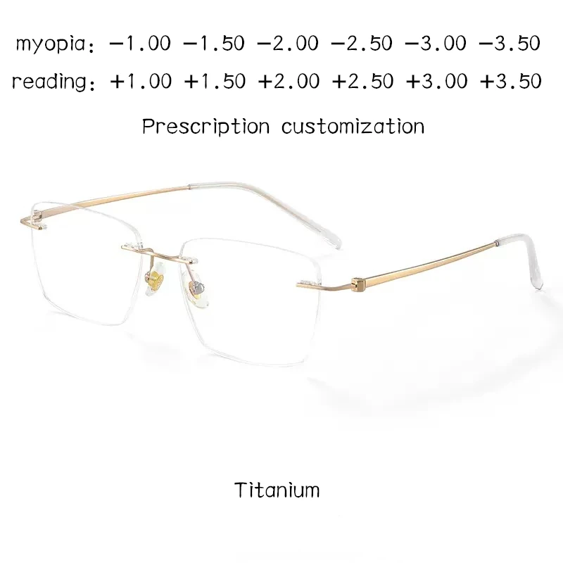 

Ultra-light men's pure titanium frameless glasses custom myopia prescription glasses anti-blue light reading glasses