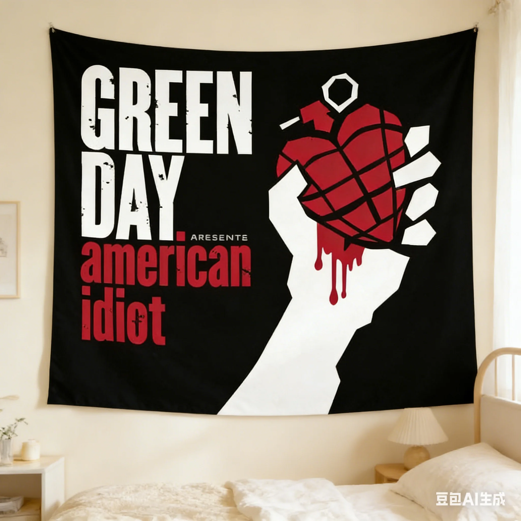1pc Green Day American Idiot Tapestry, Rock Band Album Art Wall Hanging, Polyester 2D Print, Punk Style Decor for Bedroom Living