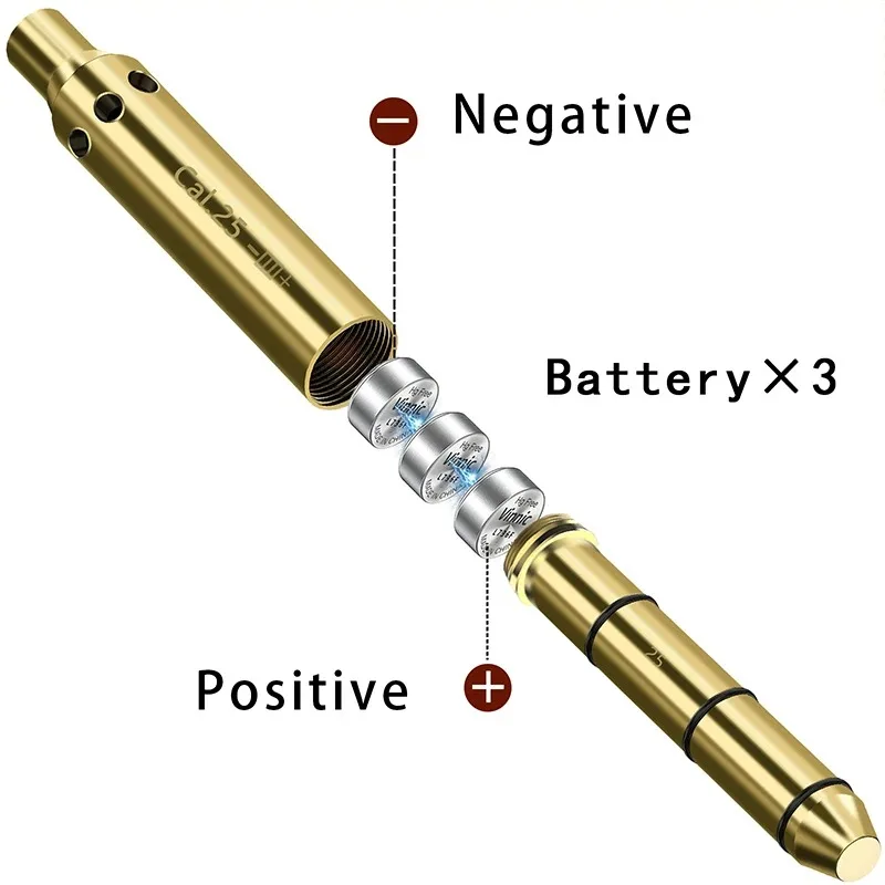 Tactical Cal.25mm Red Dot Laser Boresighter Brass Glock Colt M1908 Bullet Rifle Scope Accurate Calibration Shoot Accessories