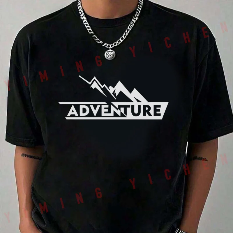 Adventure Exploration Letter Print Motorcycle T-Shirt Men Hip Hop Streetwear Unisex Casual Fashionable Short Sleeve Tops