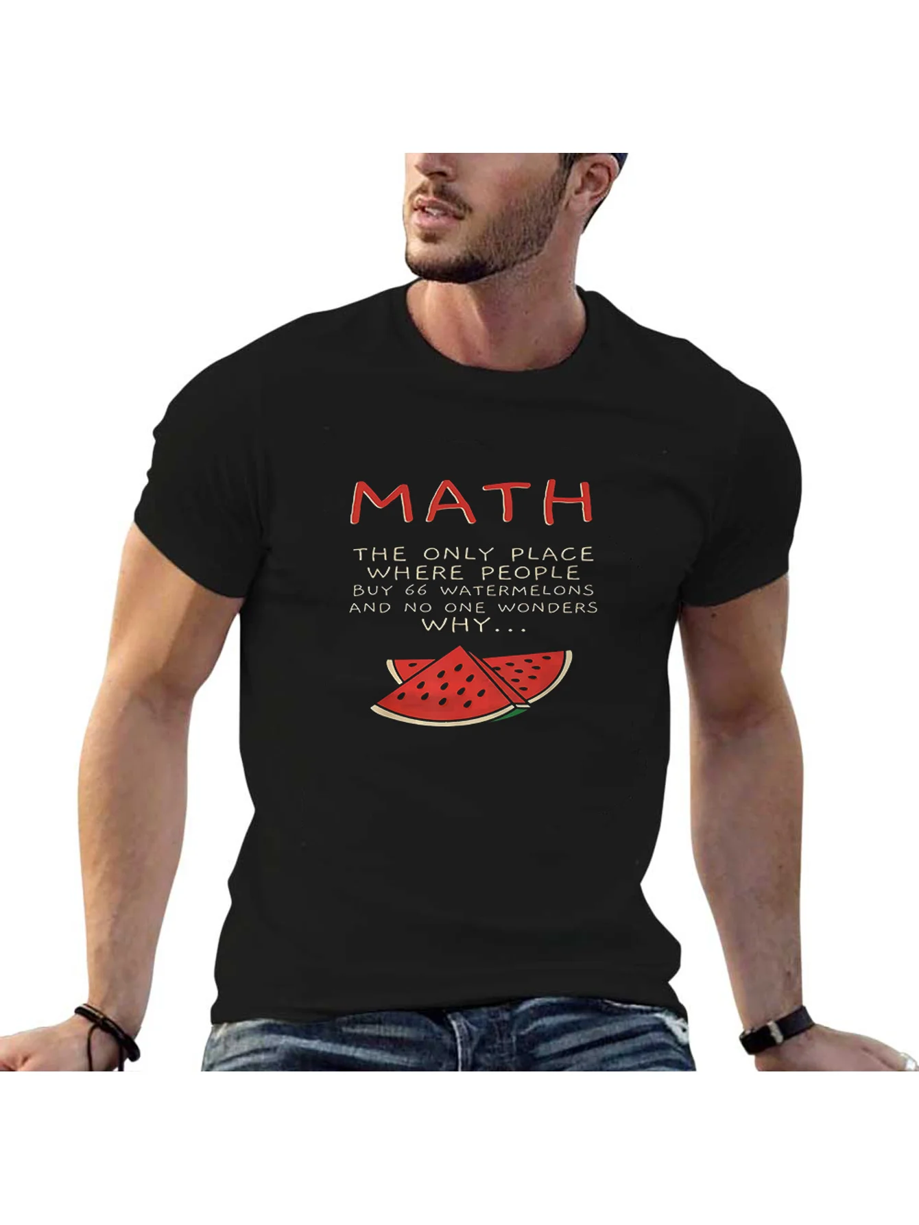 

Men's Graphic Tee Black Funny Math Watermelon Print Casual Wear Unisex Top Summer Shirt Streetwear Style Trendy Design Soft