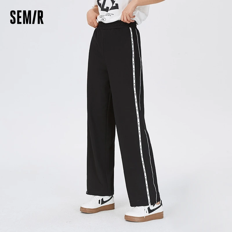 Semir Casual Trousers Women Letters Drawstring Sweat Trousers Show Leg Length Fashion Summer Girls Wide-Legged Trousers Hundred