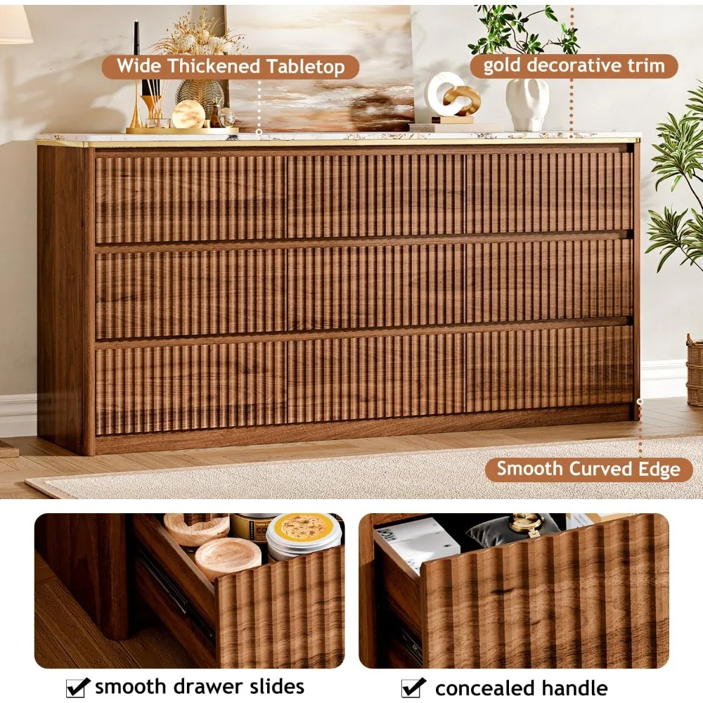 خزانة ملابس بغرفة النوم مع 9 أدراج، وصندوق علوي من الرخام الصناعي الحديث، وتصميم منحني، وخزانة ملابس مع مساحة للتلفزيون #6