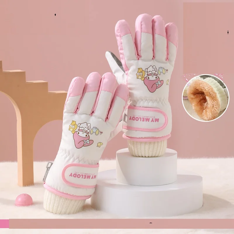 

Sanrio My Melody Детские лыжные перчатки Kawaii Мультяшные детские зимние теплые перчатки для езды на велосипеде на открытом воздухе с сенсорным экраном Холодостойкие ветрозащитные варежки Новые