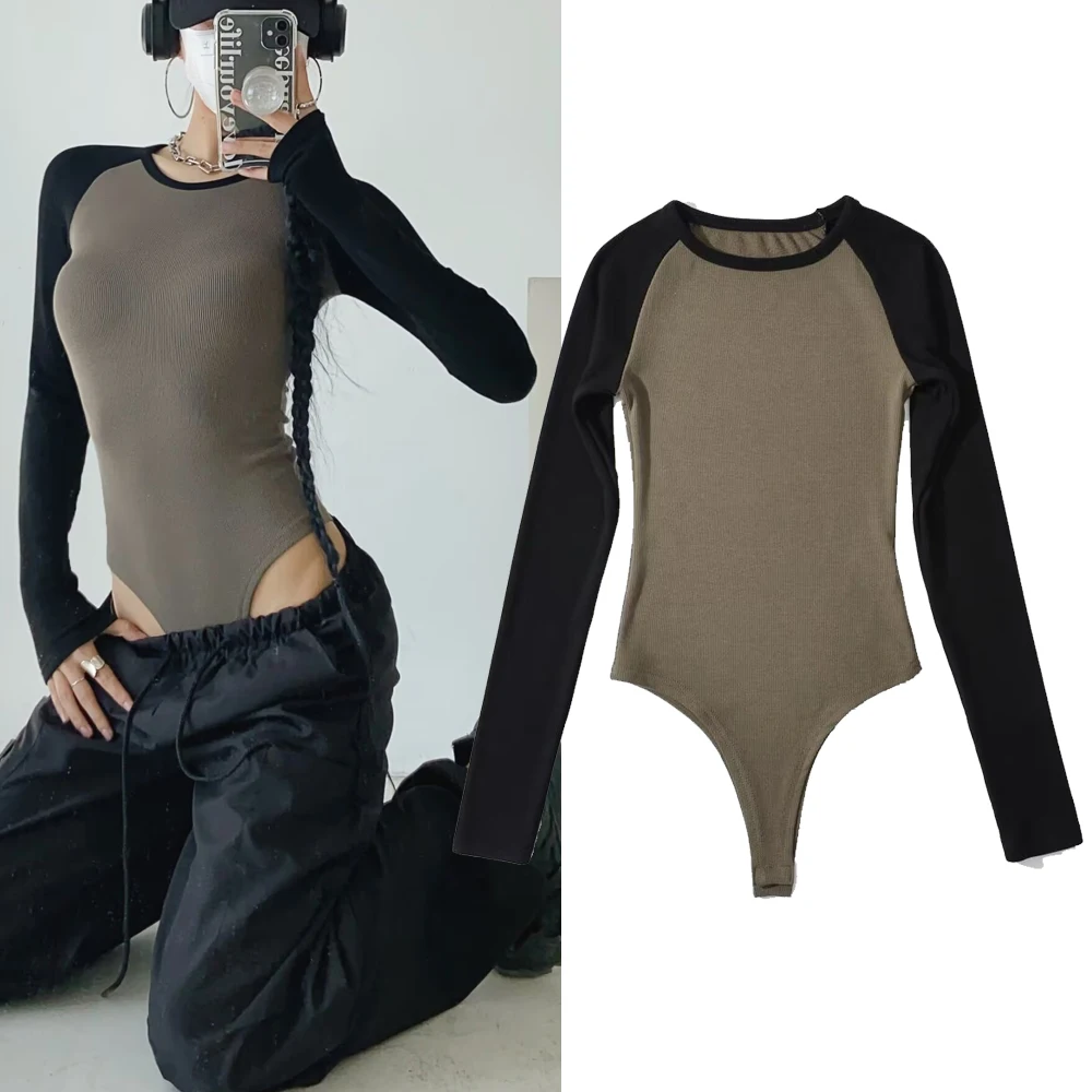 

Women's Versatile Fce Lined Patchwork Color oulder Sve Jumpsuit High Waist Straight Leg ort Pants Commute Sle