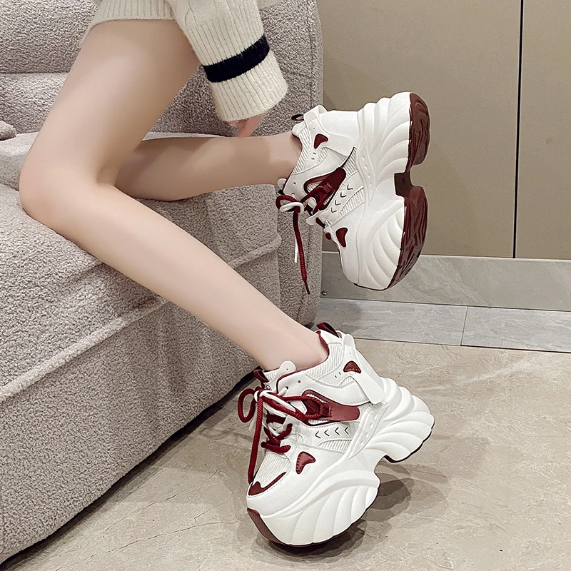 NEW Women Chunky Sneakers Internal 11CM High Platform Breathable Mesh Shoes Ladies Wedges Casual Shoes For Woman Sports Dad Shoe image 5