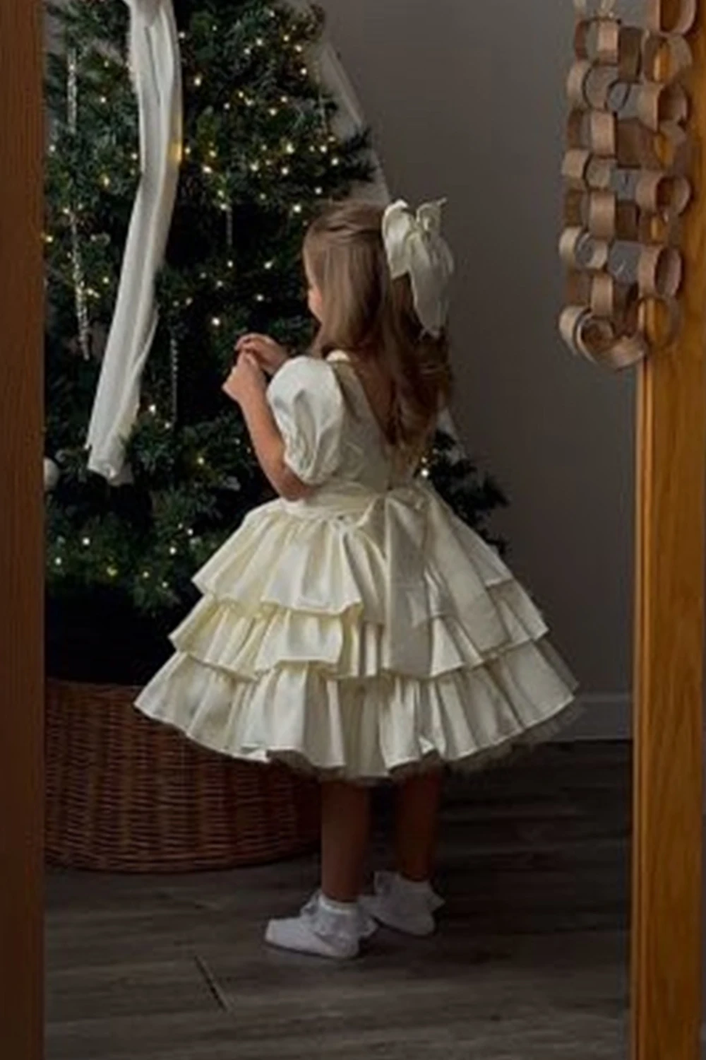 MVOZEINZ-vestidos de flores de color marfil para niña, vestido de capas hasta la rodilla con bonito lazo, vestido de cumpleaños para niña, vestido para niño, primera comunión