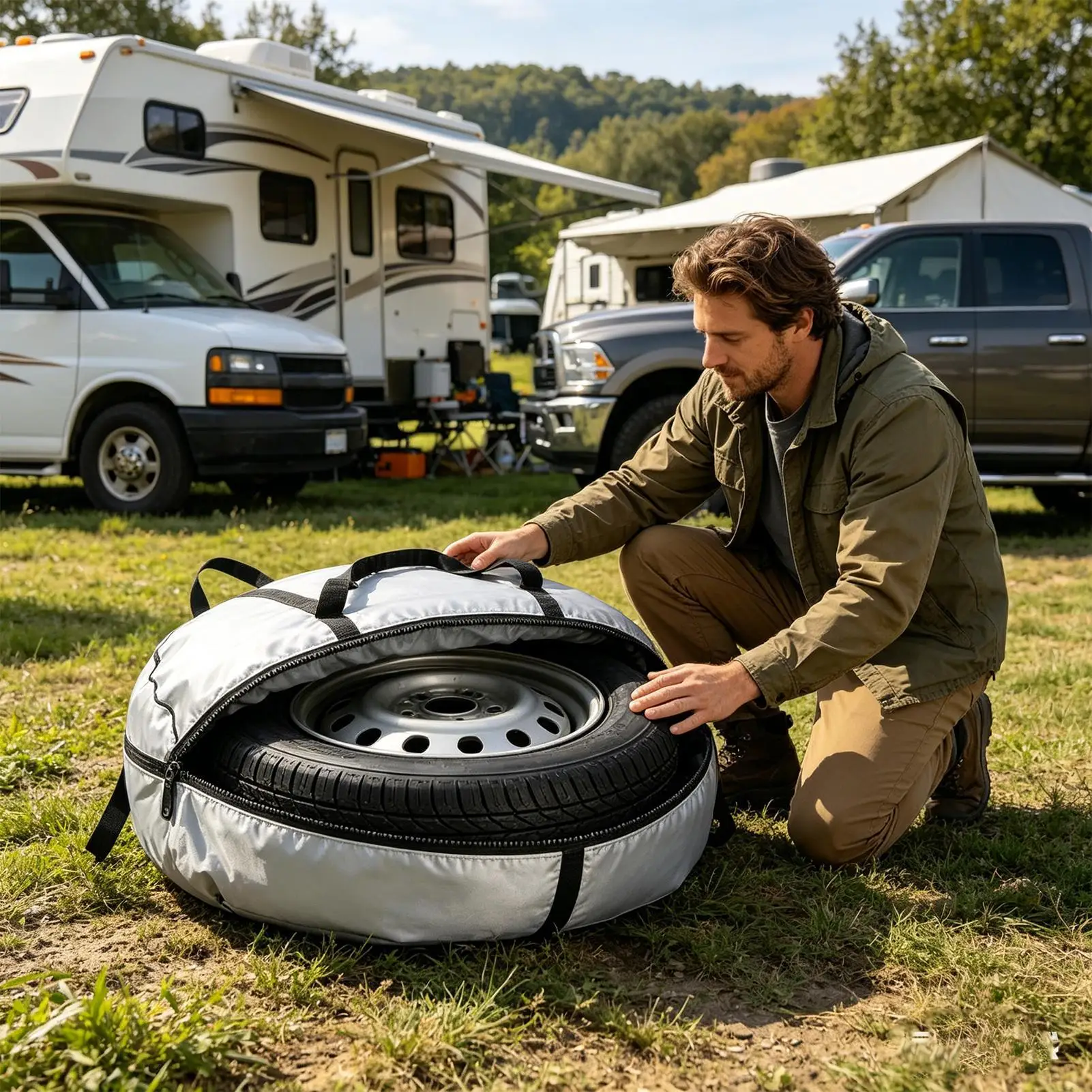 Tire Tote With Handle 600D Oxford Heavy Duty Protective Portable RV Wheel Bags For Car Trailer Camper RV Sedan Home Garage