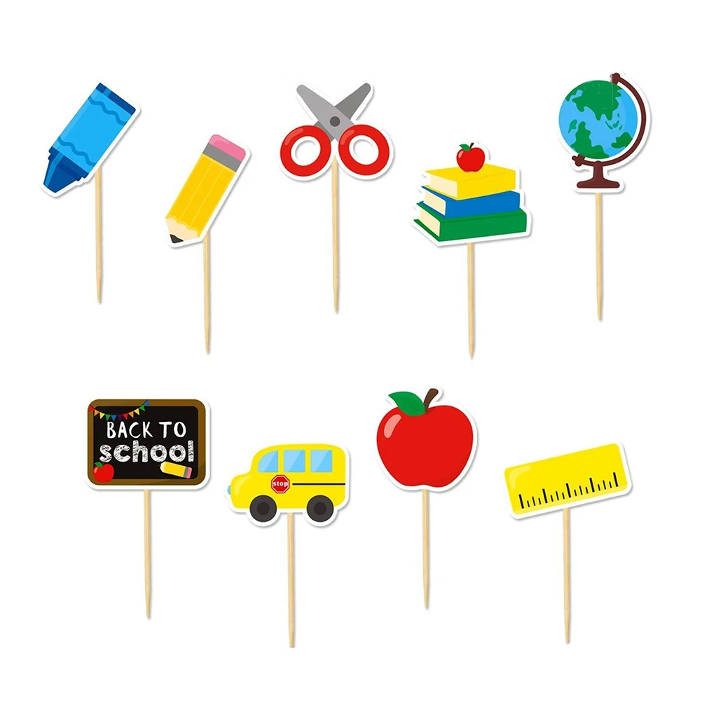 

36pcs Decoration Flags Premium Paper Back to School Toppers Party Sweet Dessert Cupcake Back To School Topper Insert Cards