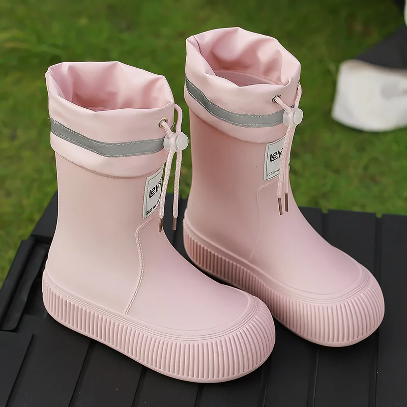 

Women Solid Colour High Top Waterproof Rain Boots, Comfy Non Slip Durable Water Shoes for Boy's & Girl's Rainy Day Outdoo 2024