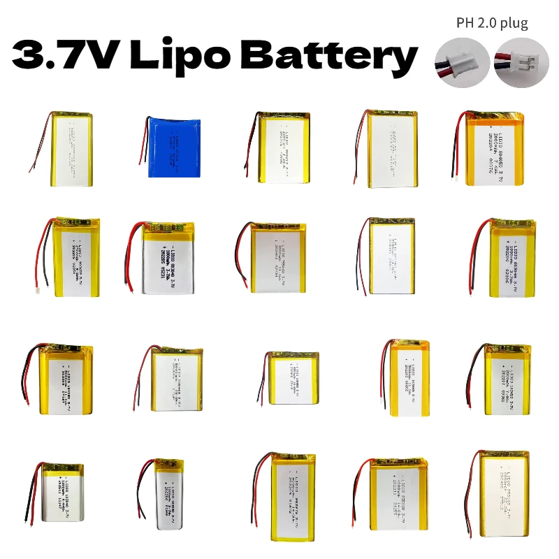 3,7V Wiederaufladbare Lipo-Lithium-Batterie PH2.0 Stecker Ersatzzelle PS4 Luftbefeuchter GPS-Navigator Bluetooth-Lautsprecher MP3 MP4