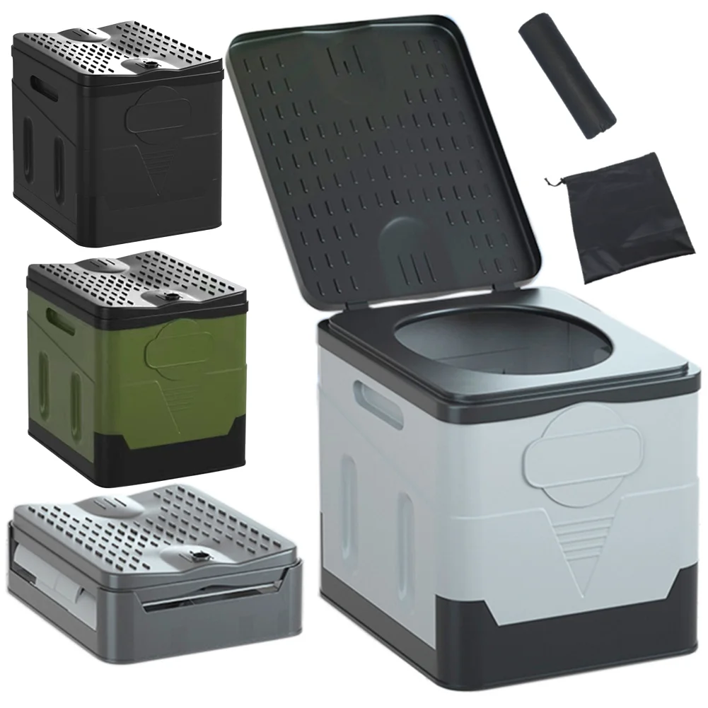 Portable Outdoor Folding Toilet Strong Bearing Capacity Multifunction Bedpan Reusable Trash Can Self-driving Travel Supplies