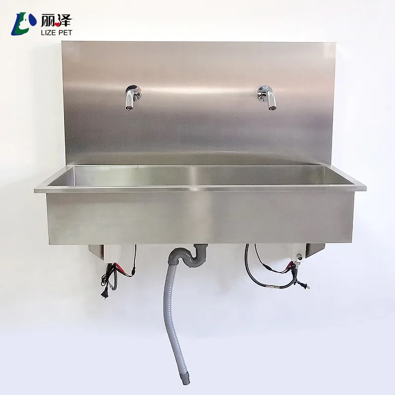 Wall Mounted Stainless Steel Medical Hand Sink Dual Faucet Induction Automatic Water Outlet Washing Basin