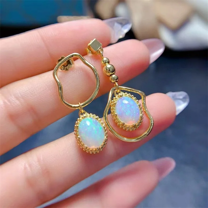 

925 Sterling Silver Opal Drop Earrings for Women Gift Genuine Yellow Gold Christmas Gift Wedding with Certificate