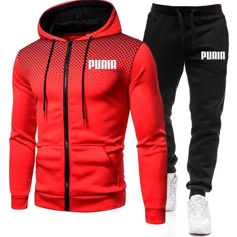 Conjunto de 2 piezas con cremallera para hombre, chaquetas con capucha y pantalones deportivos informales, chándales para correr al aire libre,