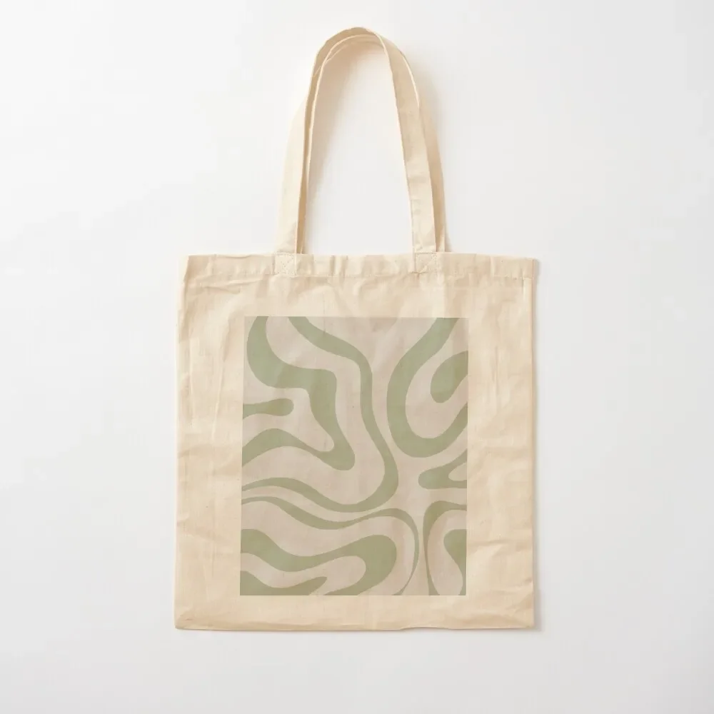 

Liquid Swirl Abstract Pattern in Beige and Sage Green Tote Bag Fabric bag Handbags women Women's bag Canvas Tote