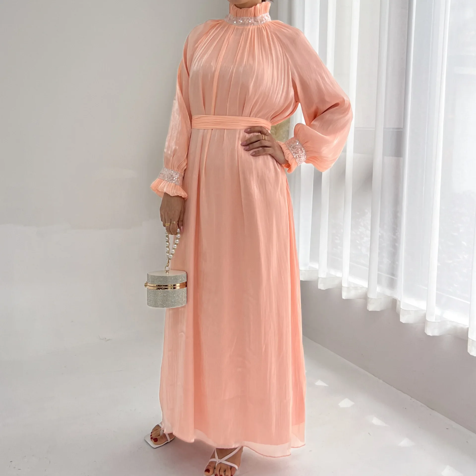 Summer Abaya Dubai Luxury Flash Cloth Sequins Muslim Party Evening Wedding Long Dress Turkish Eid Islamic Clothing Kaftan Robe