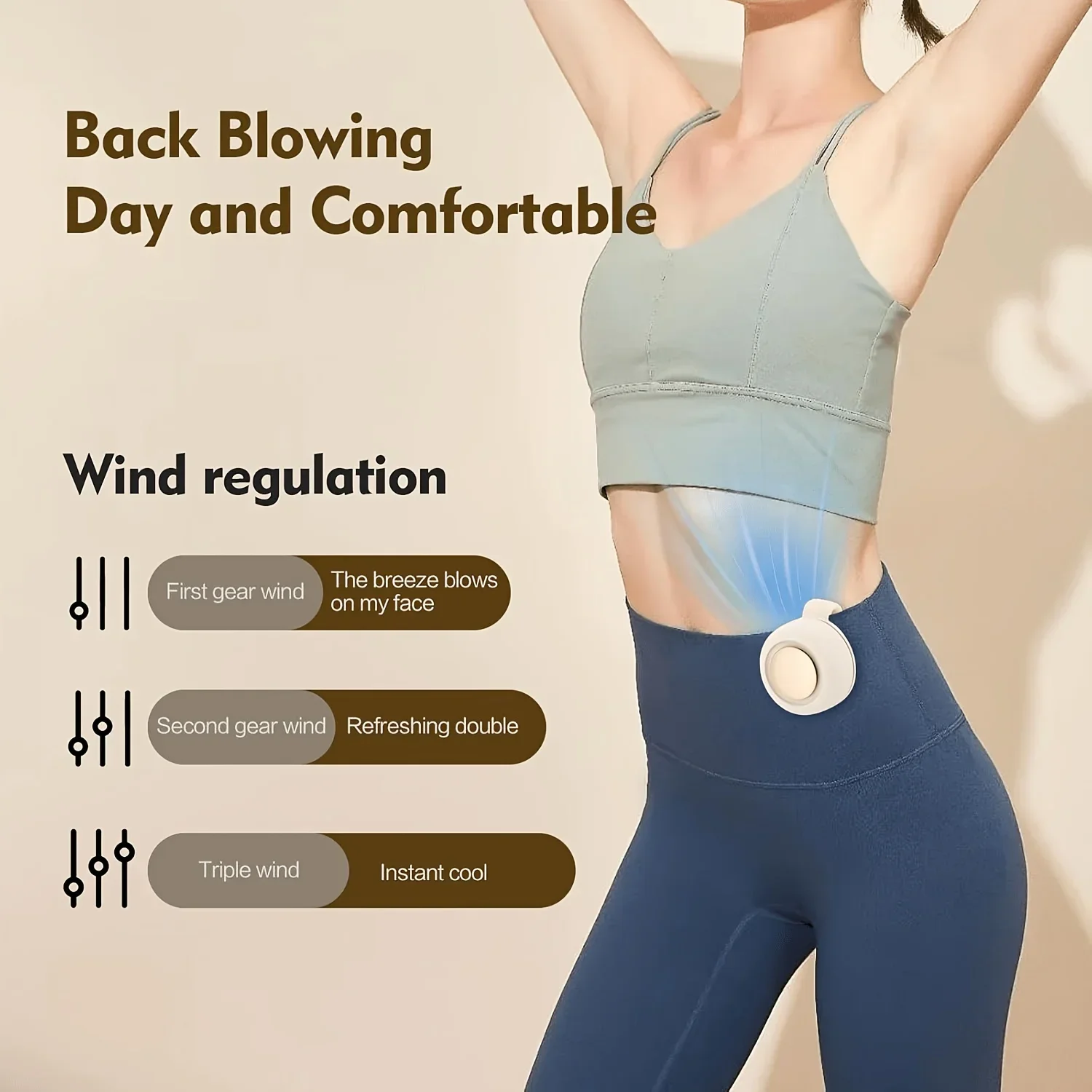USB Rechargeable Mini Buckle Fan Hands Free Clip-on Waist Fan 360° Adjustable Air Outlet Portable Cooling Fan for Outdoor Use