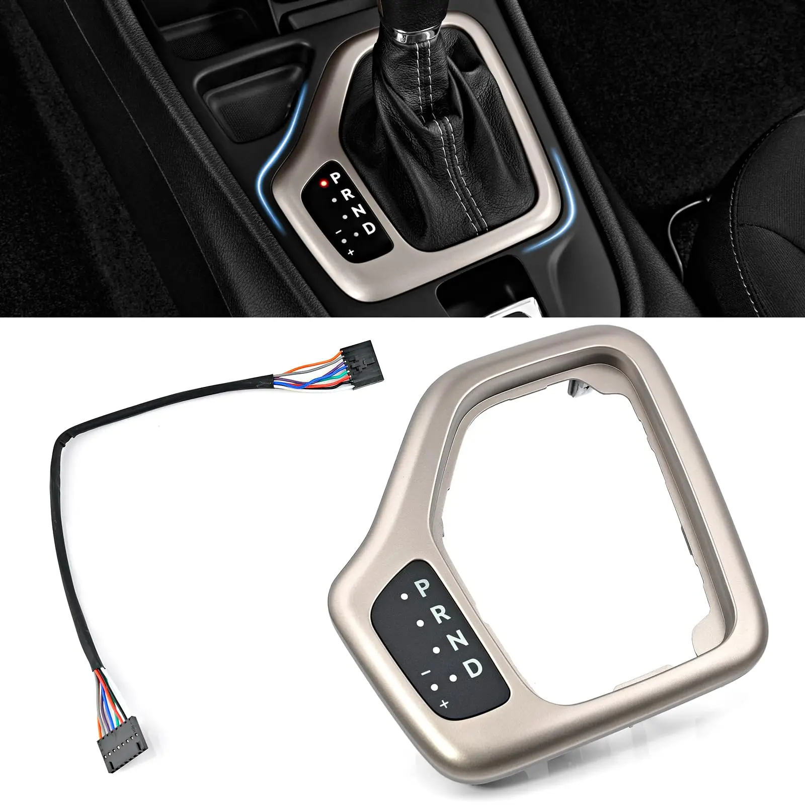 Transmission Shifter Bezel w/Harness For Jeep Cherokee 2014-2018 Gear Shift Bezel Trim Cover 5YD27XSAAA 5YD27LS5AA Electroplated