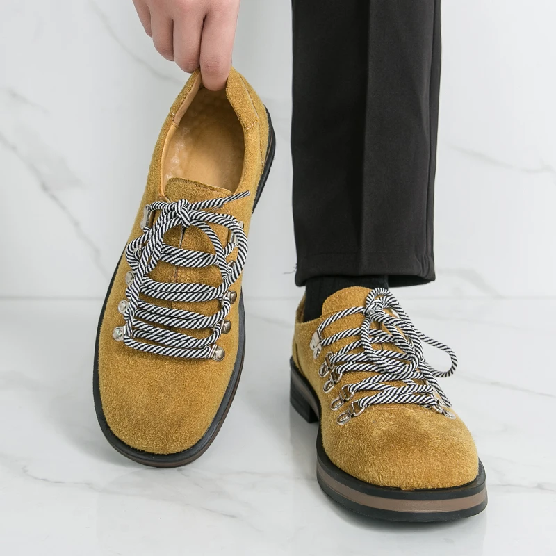 أحذية ديربي جلدية كاجوال بنمط مصمم عصري للرجال، أحذية مسطحة برباط #5