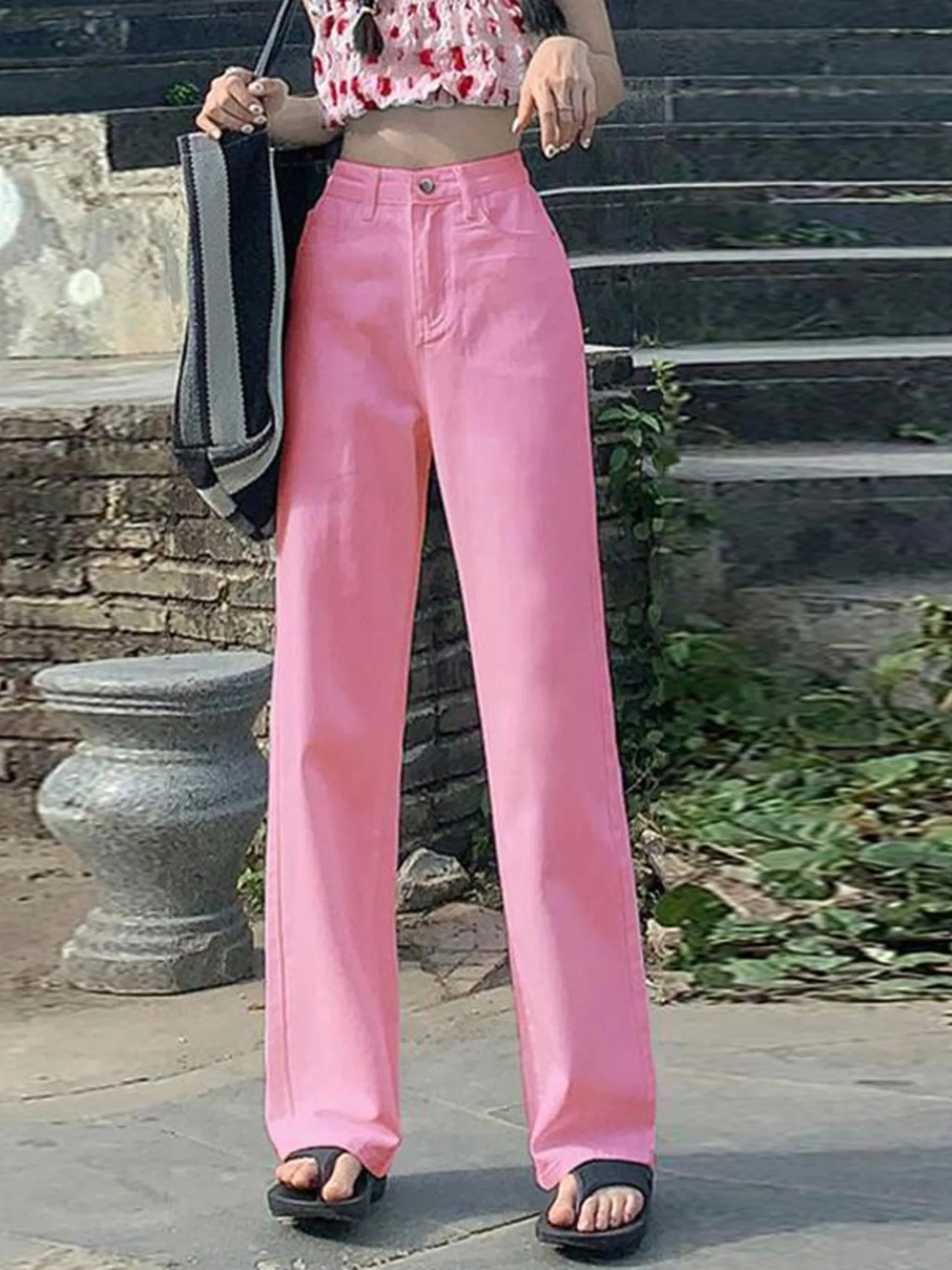 

Women's High Waist Wide Leg Jeans Vintage Washed Denim Pants Casual Loose Fit Trousers 9 Colors
