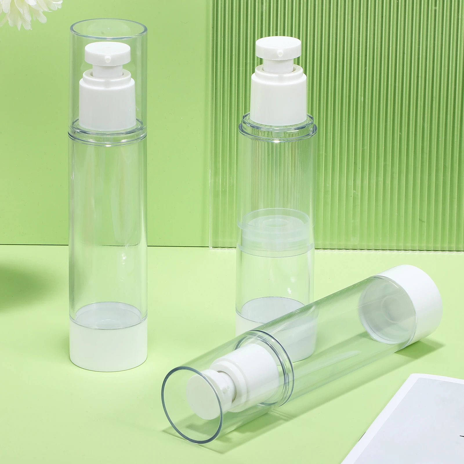 

4 Pcs 100ml Airless Lotion Pump Bottles Travel Size Transparent Dispenser Containers Plastic Empty Refillable Skincare Tools