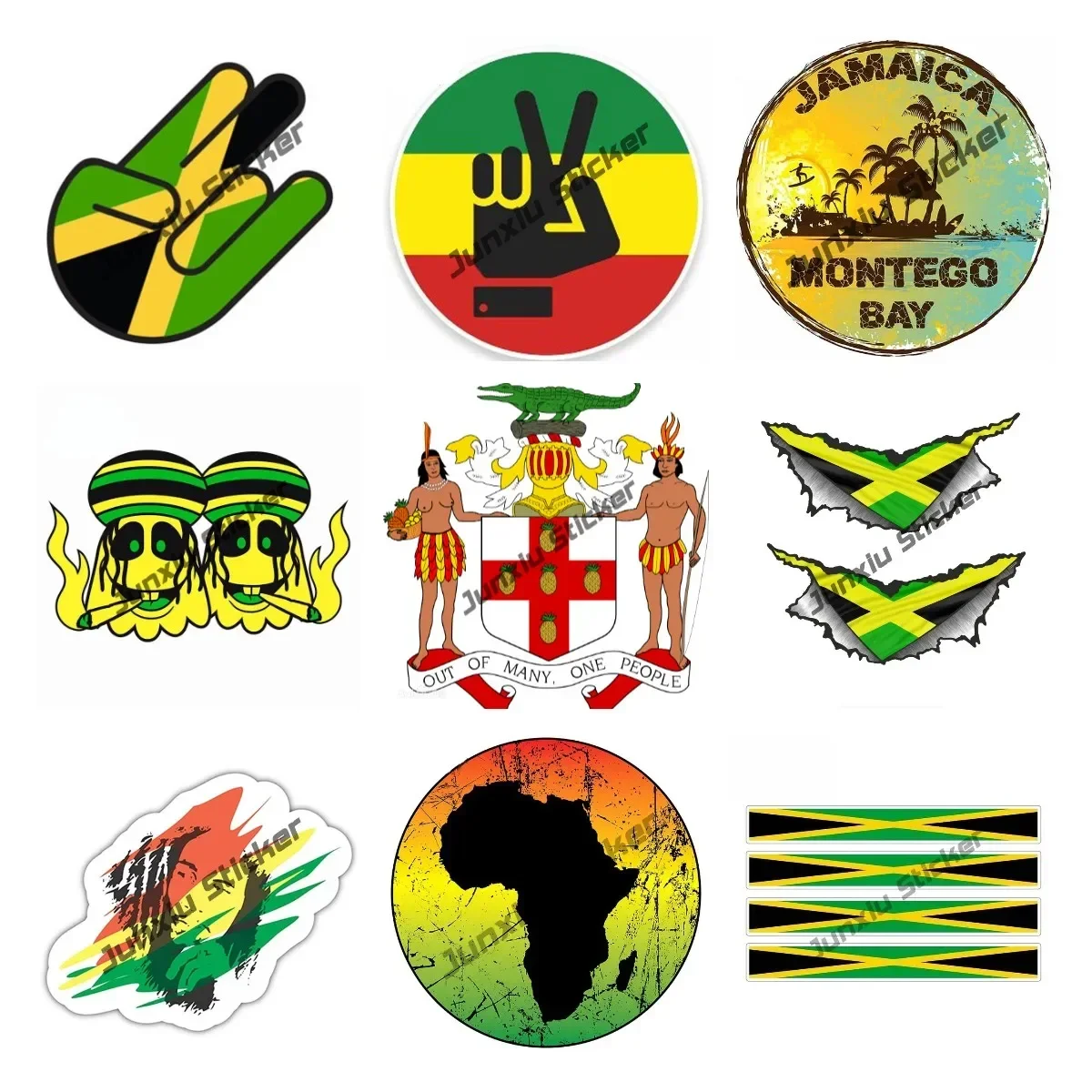 Jamaica Flag Map Sticker Jamaican One Love African Love Heart Cover Scratches Decoration Decals for Car Phone Window Engine SUV