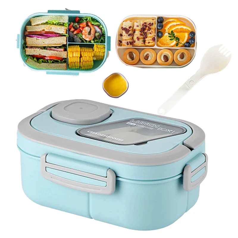 Portable Lunch Box Compartment Wheat Straw Bento Carrying Handle Box Reusable Tableware Containers Meal Snack Food Containers