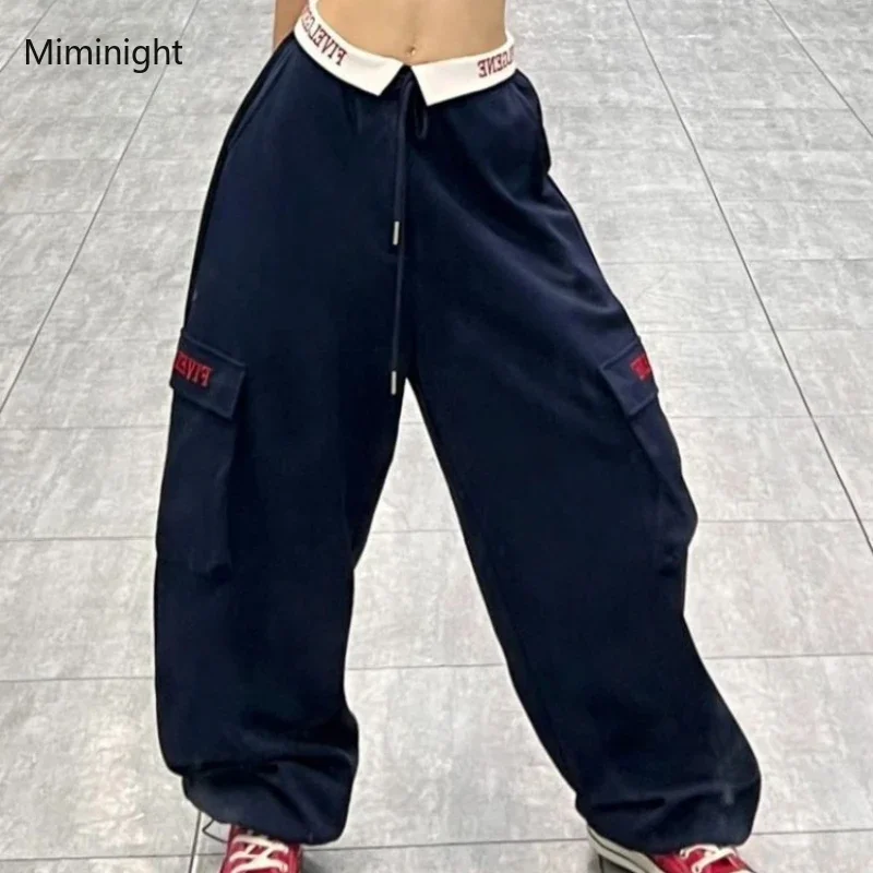 Vintage Baggy Cargo Hosen Frau Streetwear Vintage Hip Hop Stil Brief Stickerei Jogginghose Y2k Mode Breite Bein Mujer Böden