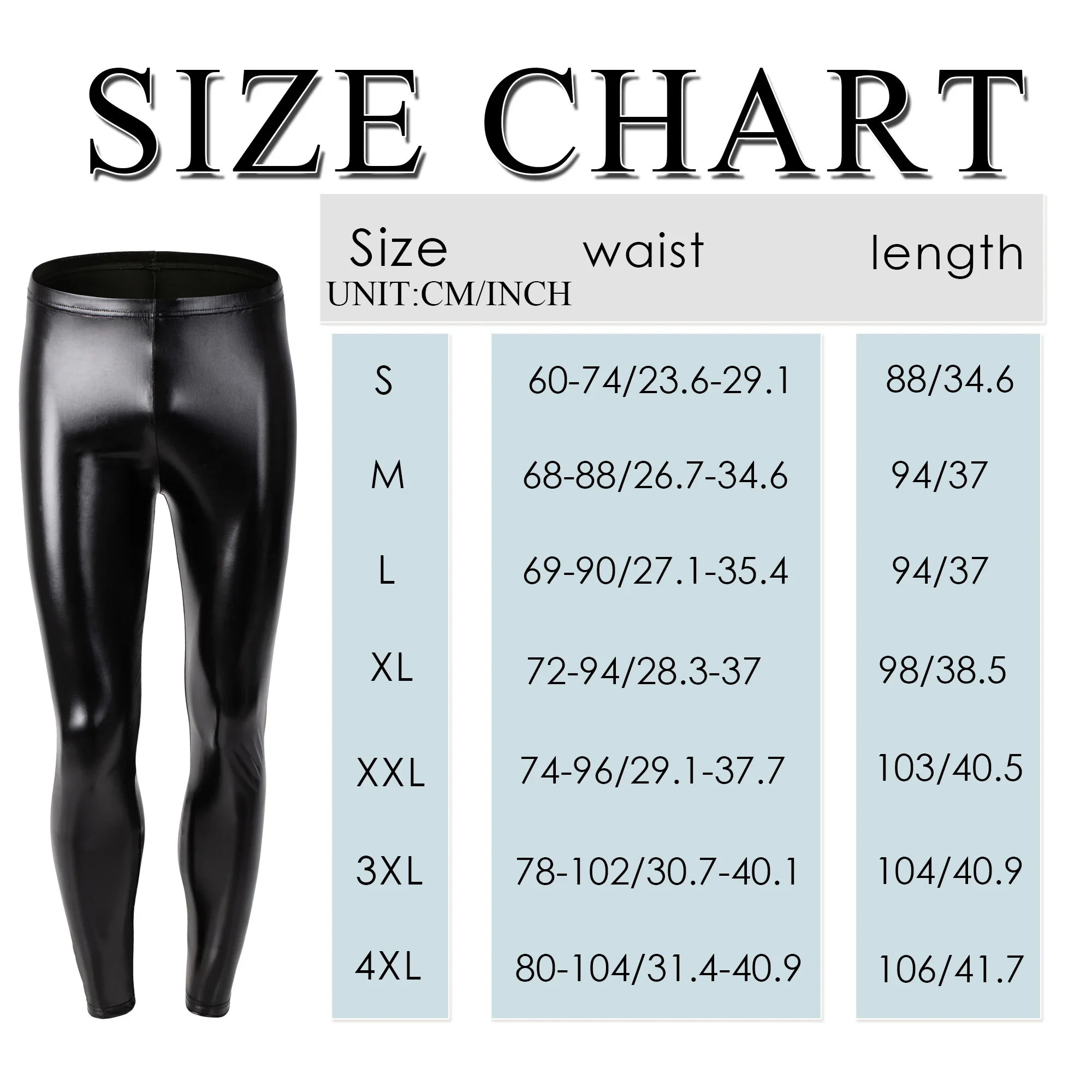 YUFEIDA Men\'s Skinny Leather Trousers Leggings Punk Style PU Leather Pants Legging Sexy Male Clubwear Tight Casual Black Legging